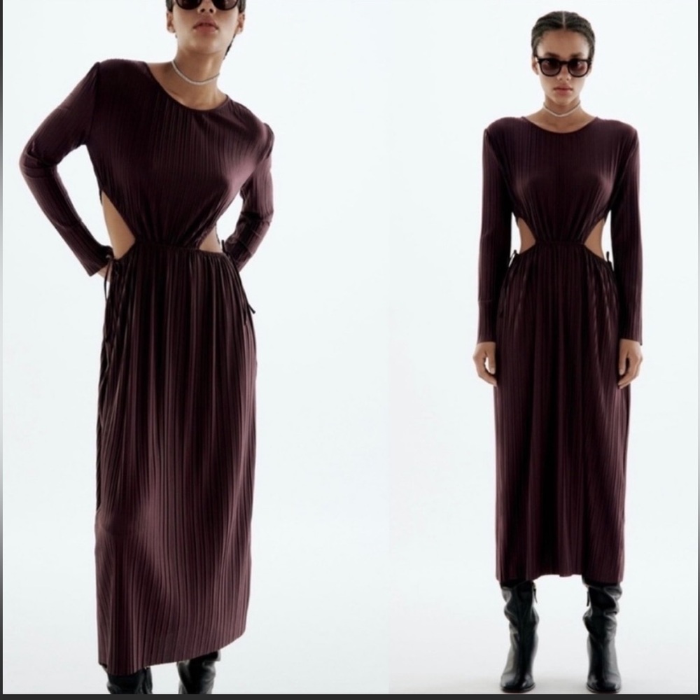 Zara Pleated Cutout Midi Dress